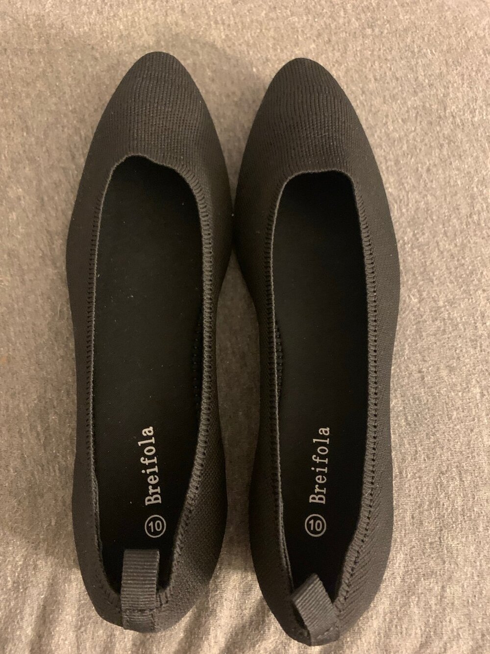 Breifola Black Fabric Pointed Ballet Flats Shoe Size 10